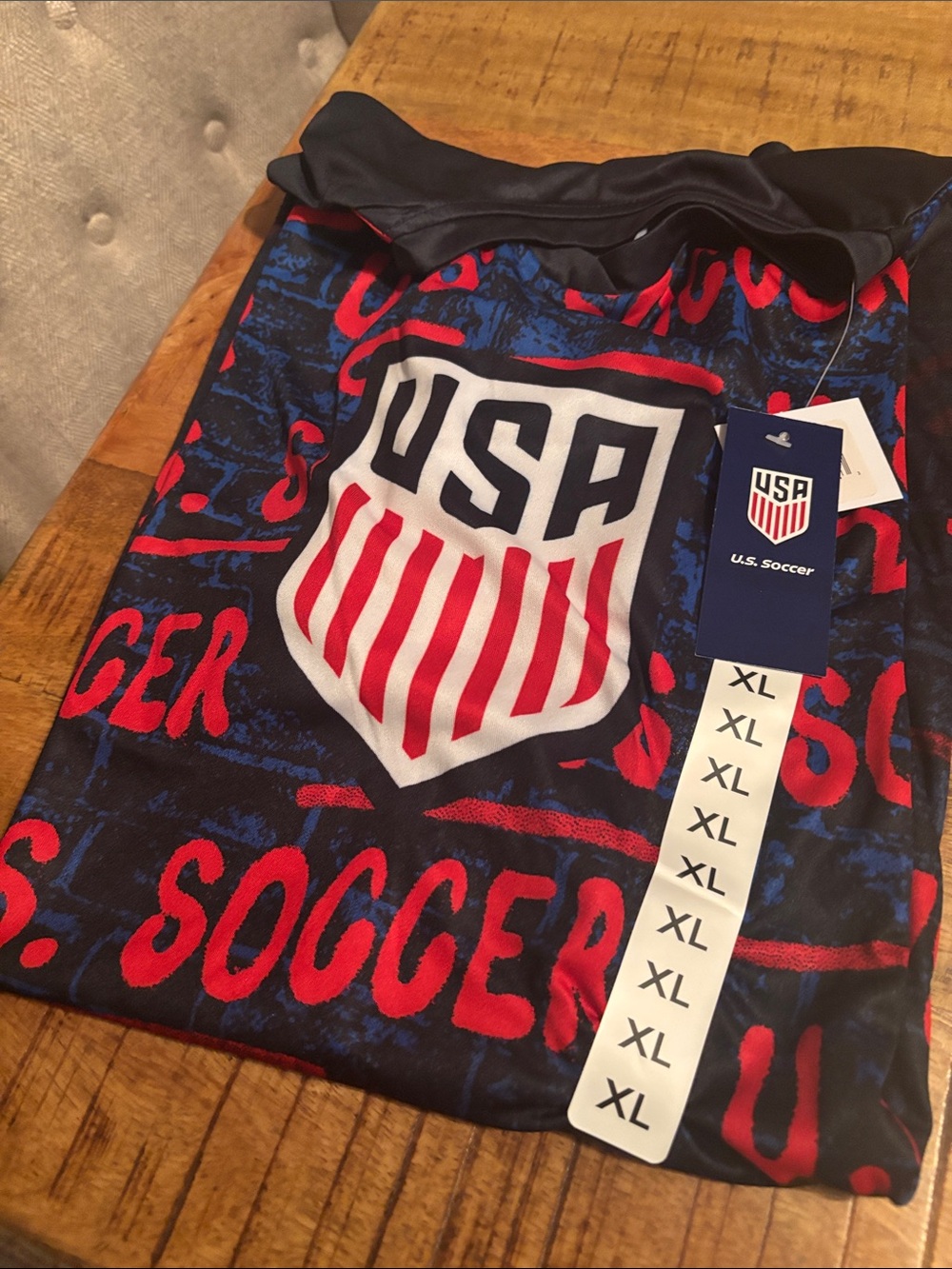 USA Soccer Men's Short Sleeve Graphic Tee - Black/Red/Blue XL mens